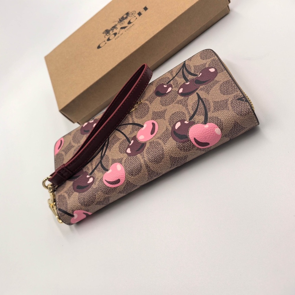 COACH Signature Cherry Print Long Wallet with Wrist Strap - Picture 3 of 8